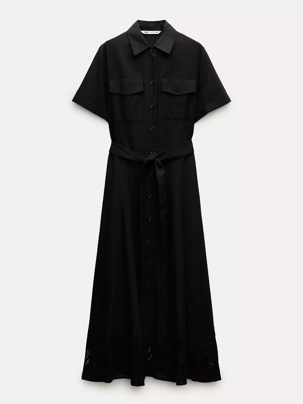 Zara Black Shirt Maxi Dress with Tie Belt